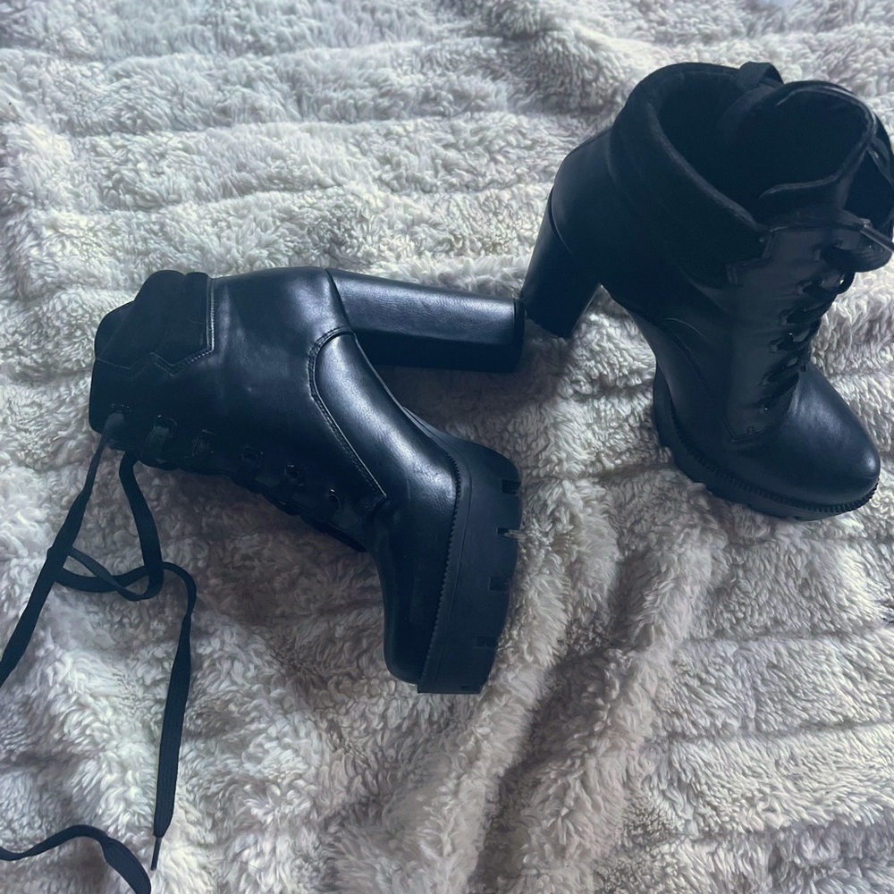 Black laced heel boots